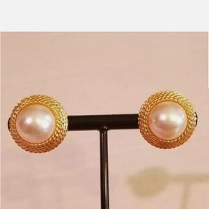 Napier Gold and Pearl Pierced Earrings